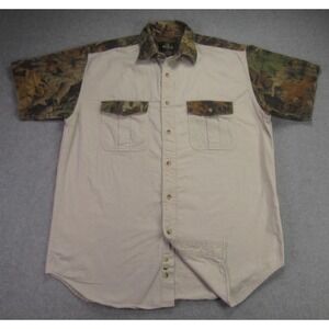 edHead Shirt Mens M Beige Camo Advance Timber Short Sleeve Button‎ Up Hunting
